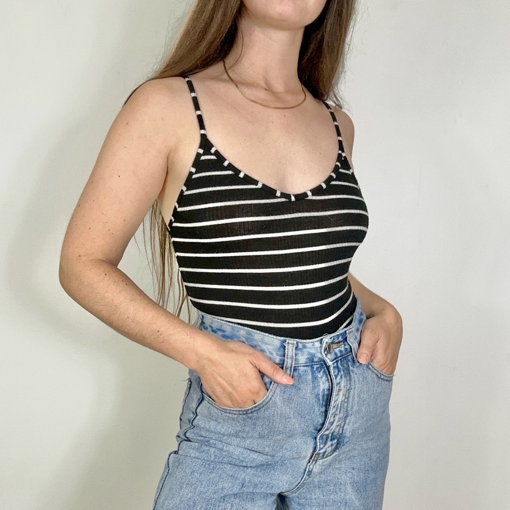 *George Black and White Striped Tank Top Body Suit